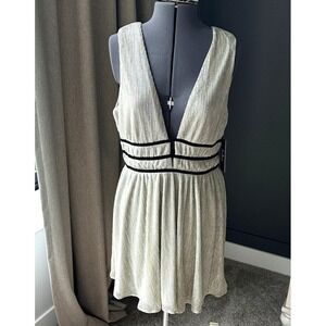 Lulus Silver Metallic Mini Dress Velvet Trim Deep V-Neck Sleeveless Large NEW